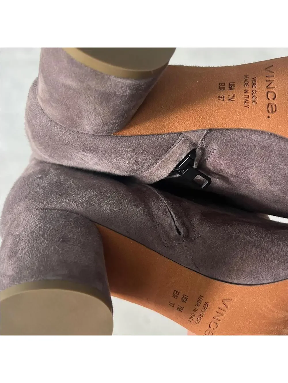 VINCE RIDLEY GRAY SUEDE BOOTIES ROUND BLOCK HEEL Size 7M $259